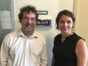Robert Hone, acting director of the American University Game Lab Studio, and Maggie Farley, a professional fellow with the Journalism and Leadership Transformation (JoLT) program at AU.