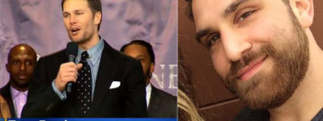 Michael Telek and a screenshot of his joke about Tom Brady.